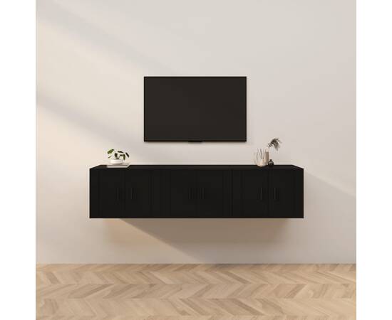 Dulapuri tv montate pe perete, 3 buc., negru, 57x34,5x40 cm