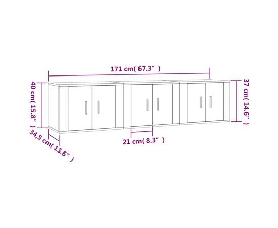 Dulapuri tv montate pe perete 3 buc stejar afumat, 57x34,5x40cm, 8 image