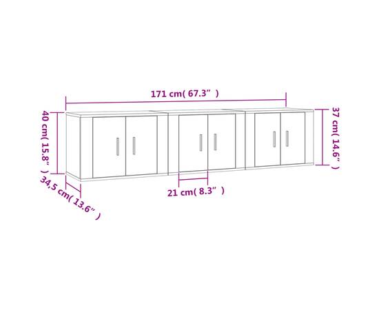 Dulapuri tv montate pe perete 3 buc stejar sonoma 57x34,5x40 cm, 8 image