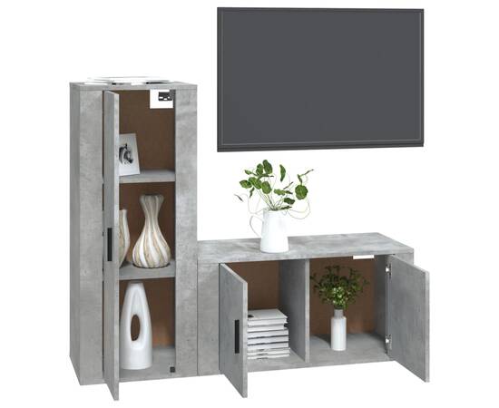 Set dulap tv, 2 piese, gri beton, lemn prelucrat, 3 image