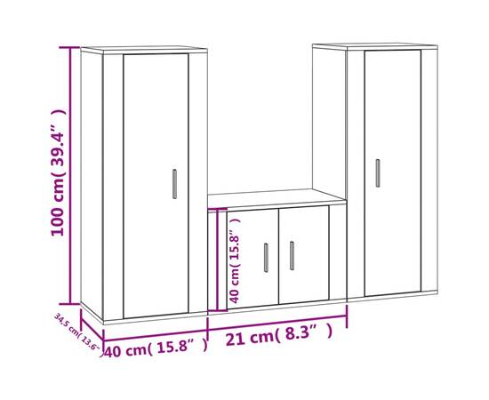 Set dulap tv, 3 piese, stejar maro, lemn prelucrat, 7 image