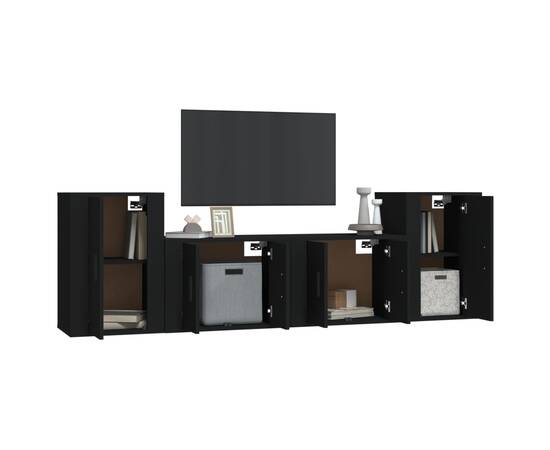 Set dulap tv, 4 piese, negru, lemn prelucrat, 3 image