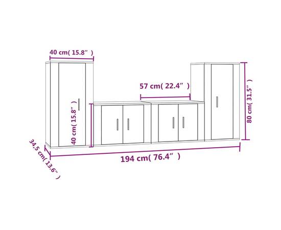 Set dulap tv, 4 piese, stejar sonoma, lemn prelucrat, 8 image