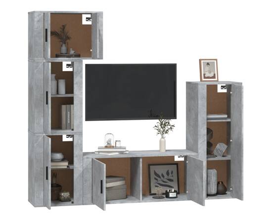 Set dulap tv, 5 piese, gri beton, lemn prelucrat, 3 image