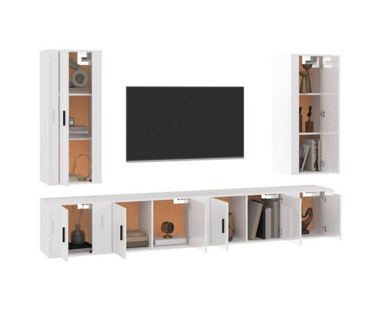 Set dulap tv, 6 piese, alb extralucios, lemn prelucrat, 3 image