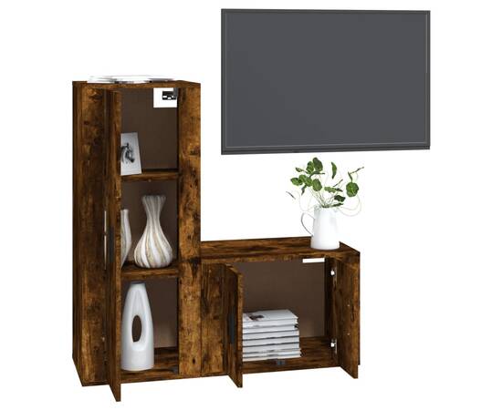 Set dulapuri tv, 2 piese, stejar fumuriu, lemn prelucrat, 3 image