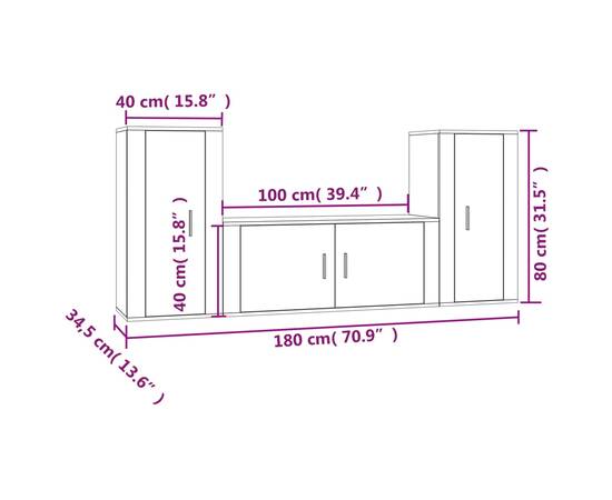 Set dulapuri tv, 3 piese, gri beton, lemn prelucrat, 8 image