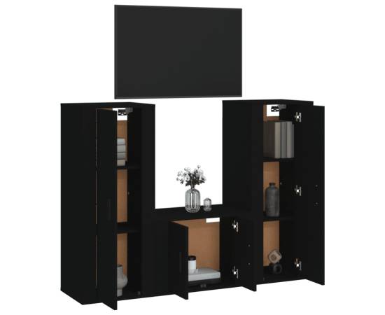 Set dulapuri tv, 3 piese, negru, lemn prelucrat, 3 image