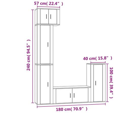 Set dulapuri tv, 5 piese, stejar fumuriu, lemn prelucrat, 10 image