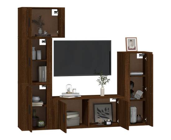 Set dulapuri tv, 5 piese, stejar maro, lemn prelucrat, 3 image