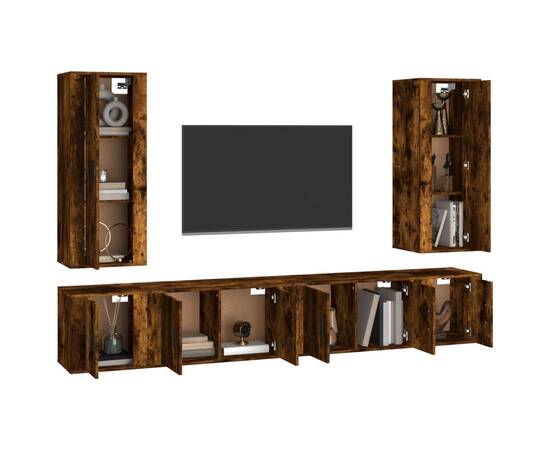 Set dulapuri tv, 6 piese, stejar fumuriu, lemn prelucrat, 3 image