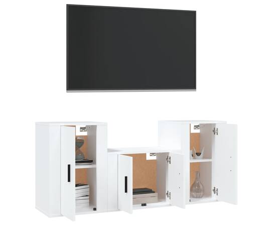 Set comodă tv, 3 piese, alb, lemn prelucrat, 3 image