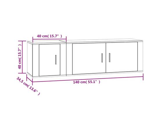 Set dulap tv, 2 piese, alb extralucios, lemn prelucrat, 10 image