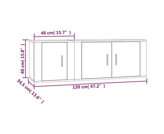 Set dulap tv, 2 piese, alb extralucios, lemn prelucrat, 10 image