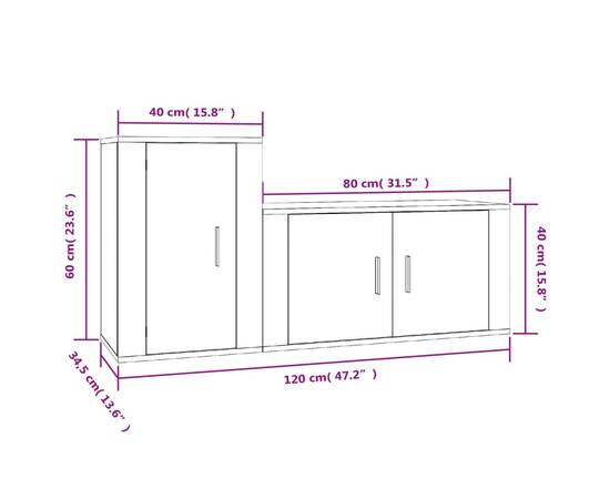 Set dulap tv, 2 piese, gri beton, lemn prelucrat, 8 image