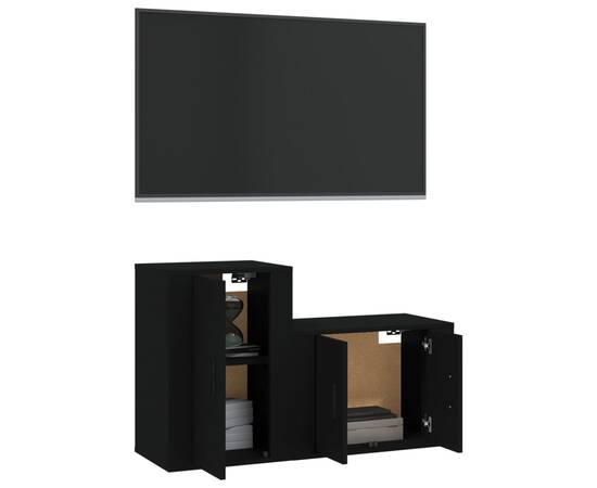 Set dulap tv, 2 piese, negru, lemn prelucrat, 3 image