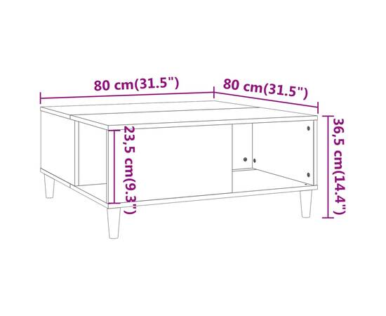 Măsuță de cafea, stejar afumat, 80x80x36,5 cm, lemn prelucrat, 8 image
