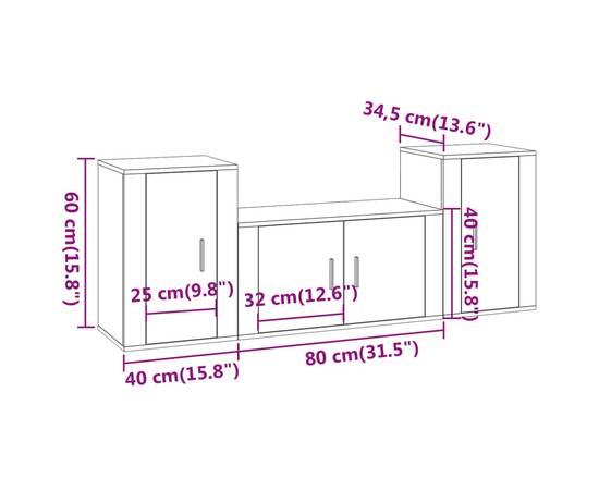 Set comodă tv, 3 piese, alb, lemn prelucrat, 8 image