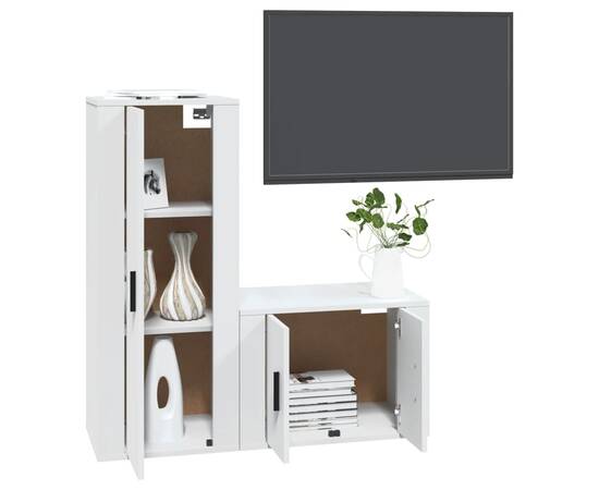 Set dulap tv, 2 piese, alb, lemn prelucrat, 3 image