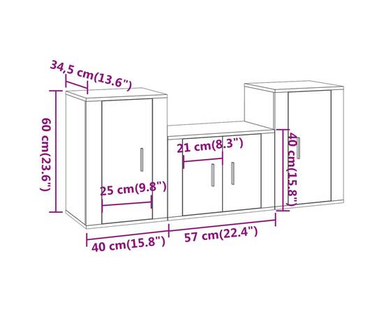 Set dulap tv, 3 piese, stejar maro, lemn prelucrat, 8 image