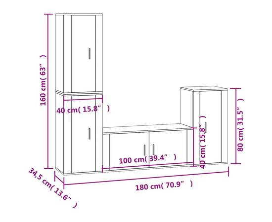 Set dulap tv, 4 piese, gri beton, lemn prelucrat, 5 image