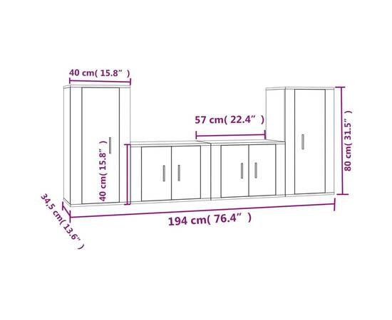 Set dulap tv, 4 piese, gri beton, lemn prelucrat, 8 image