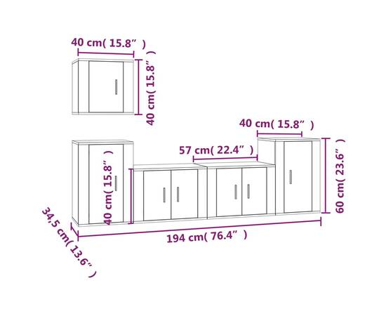 Set dulap tv, 5 piese, alb extralucios, lemn prelucrat, 5 image