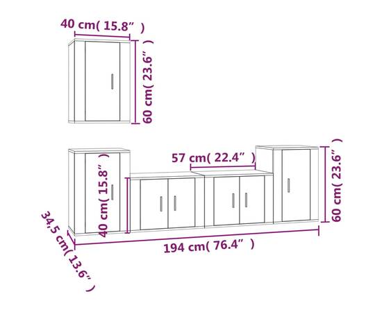 Set dulap tv,5 piese, negru, lemn prelucrat, 5 image