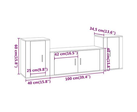 Set dulapuri tv, 3 piese, gri beton, lemn prelucrat, 8 image