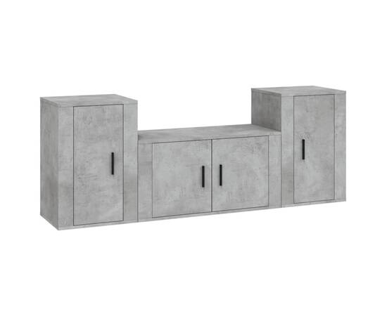 Set dulapuri tv, 3 piese, gri beton, lemn prelucrat, 2 image