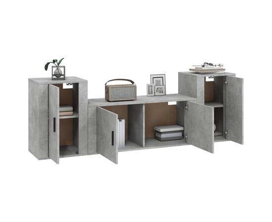 Set dulapuri tv, 3 piese, gri beton, lemn prelucrat, 3 image