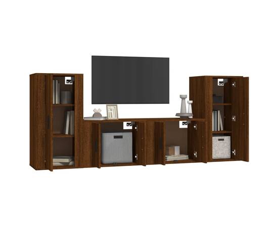 Set dulapuri tv, 4 piese, stejar maro, lemn prelucrat, 3 image