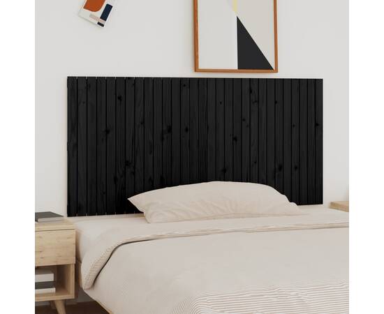 Tăblie de pat pentru perete, negru, 185x3x90 cm, lemn masiv pin