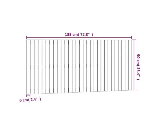 Tăblie de pat pentru perete, negru, 185x3x90 cm, lemn masiv pin, 7 image