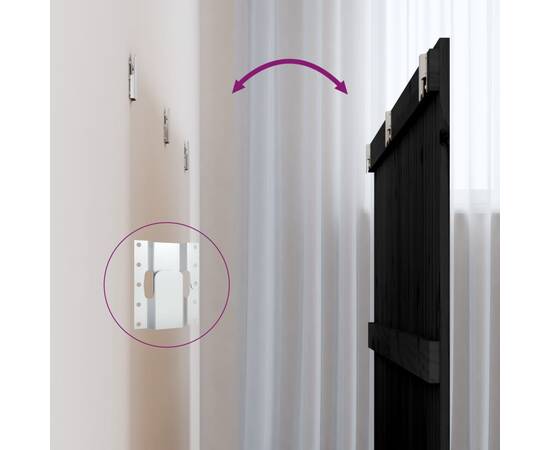 Tăblie de pat pentru perete, negru, 185x3x90 cm, lemn masiv pin, 5 image
