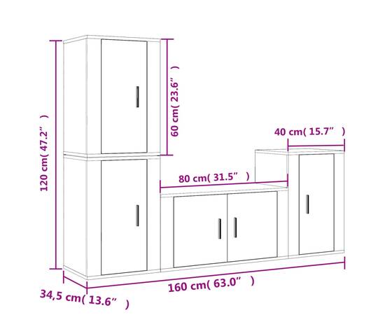 Set dulap tv, 4 piese, alb, lemn prelucrat, 7 image