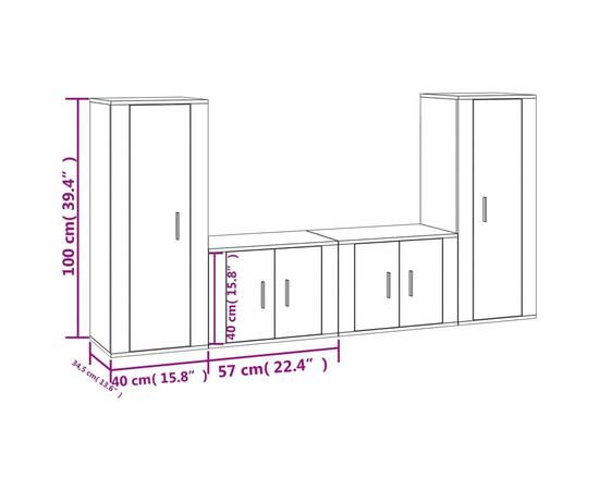 Set dulap tv, 4 piese, alb extralucios, lemn prelucrat, 7 image