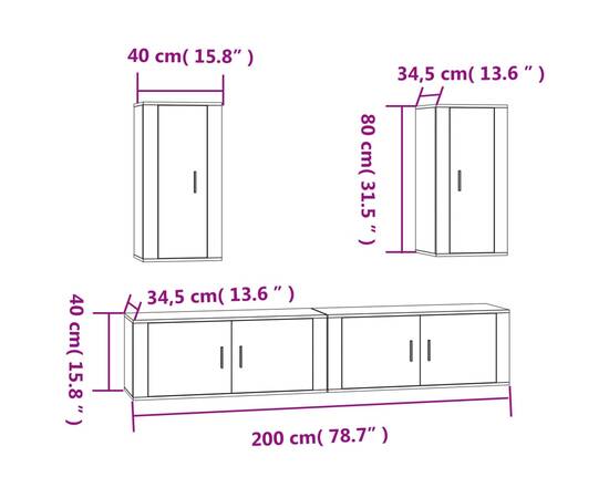 Set dulap tv, 4 piese, alb extralucios, lemn prelucrat, 7 image