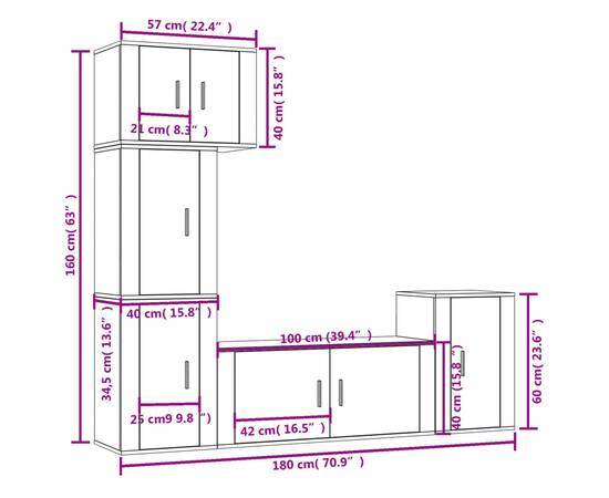 Set dulap tv, 5 piese, alb extralucios, lemn prelucrat, 8 image