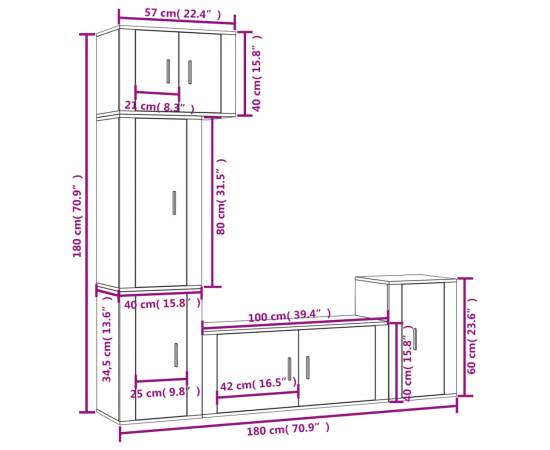 Set dulap tv, 5 piese, gri beton, lemn prelucrat, 9 image