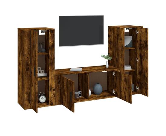 Set dulapuri tv, 3 piese, stejar fumuriu, lemn prelucrat, 3 image