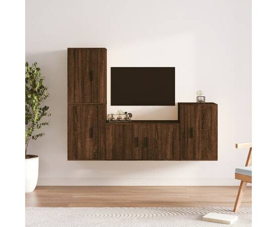 Set dulapuri tv, 4 piese, stejar maro, lemn prelucrat