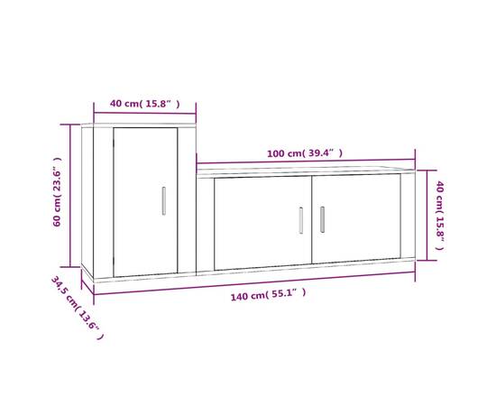 Set dulap tv, 2 piese, alb, lemn prelucrat, 8 image