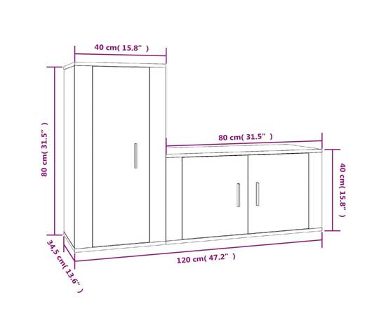 Set dulap tv, 2 piese, gri beton, lemn prelucrat, 8 image