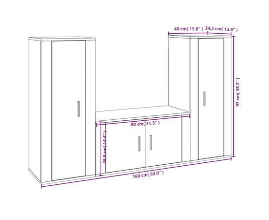 Set dulap tv, 3 piese, stejar sonoma, lemn prelucrat, 7 image