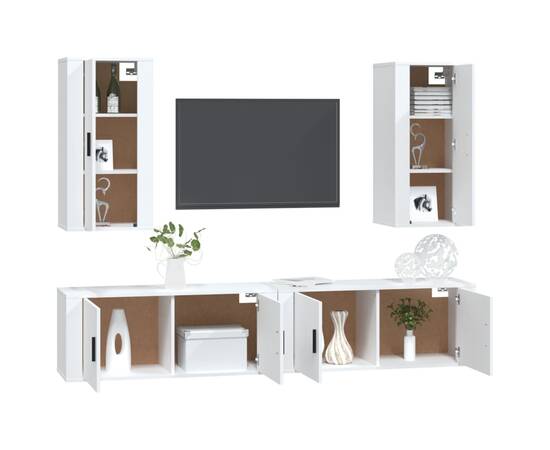 Set dulap tv, 4 piese, alb, lemn prelucrat, 3 image