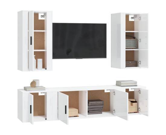 Set dulap tv, 5 piese, alb extralucios, lemn prelucrat, 3 image