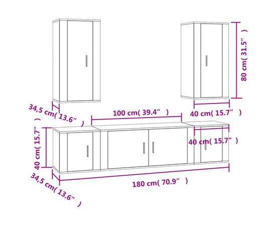 Set dulap tv, 5 piese, gri beton, lemn prelucrat, 8 image