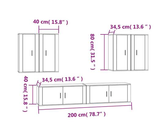 Set dulap tv, 6 piese, alb extralucios, lemn prelucrat, 7 image