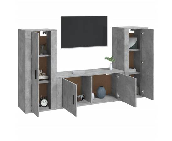 Set dulapuri tv, 3 piese, gri beton, lemn prelucrat, 3 image